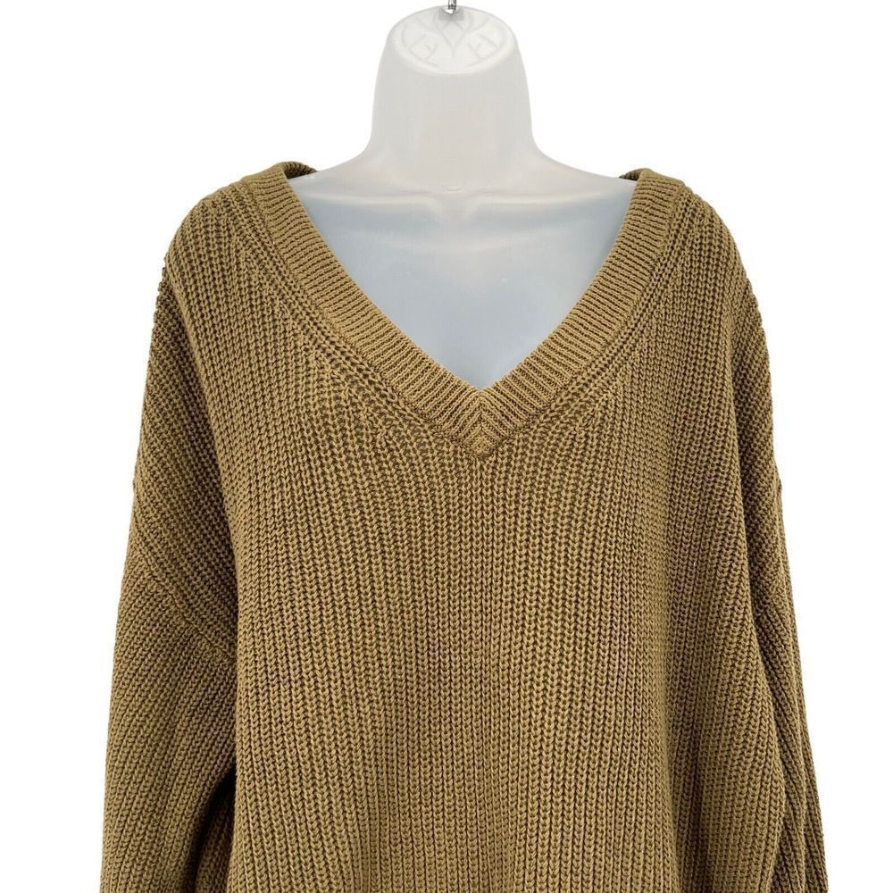 NEW BP Pullover Large Olive Green Chunky Knit V-neck Long Sleeve 100% Cotton - Picture 2 of 11